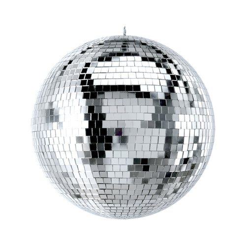 12" Mirror Disco Ball with 3/8" Glass Tiles | Bright Silver Reflective DJ Sphere with Hanging Ring
