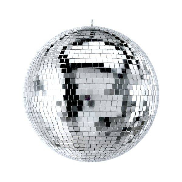 12" Mirror Disco Ball with 3/8" Glass Tiles | Bright Silver Reflective DJ Sphere with Hanging Ring