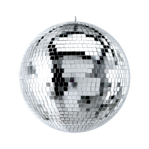 12" Mirror Disco Ball with 3/8" Glass Tiles | Bright Silver Reflective DJ Sphere with Hanging Ring
