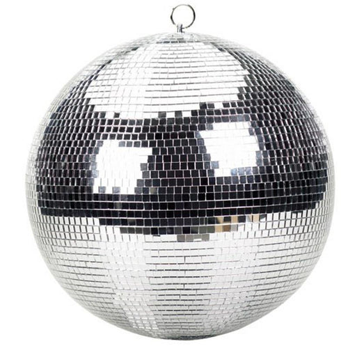 16" Mirror Disco Ball with 3/8" Glass Tiles | Bright Silver Reflective DJ Sphere with Hanging Ring