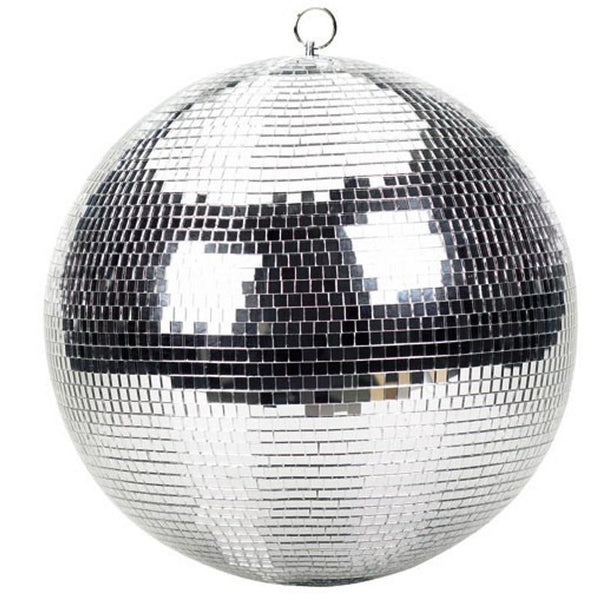 24" Mirror Disco Ball with 3/8" (10mm) Glass Tiles | Bright Silver Reflective DJ Sphere with Hanging Ring