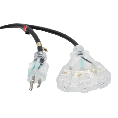 10' Ft. 120VAC NEMA 15 Male to 3 Outlet Female Power-Extension Cord 14 AWG