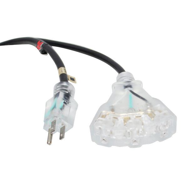 10' Ft. 120VAC NEMA 15 Male to 3 Outlet Female Power-Extension Cord 14 AWG