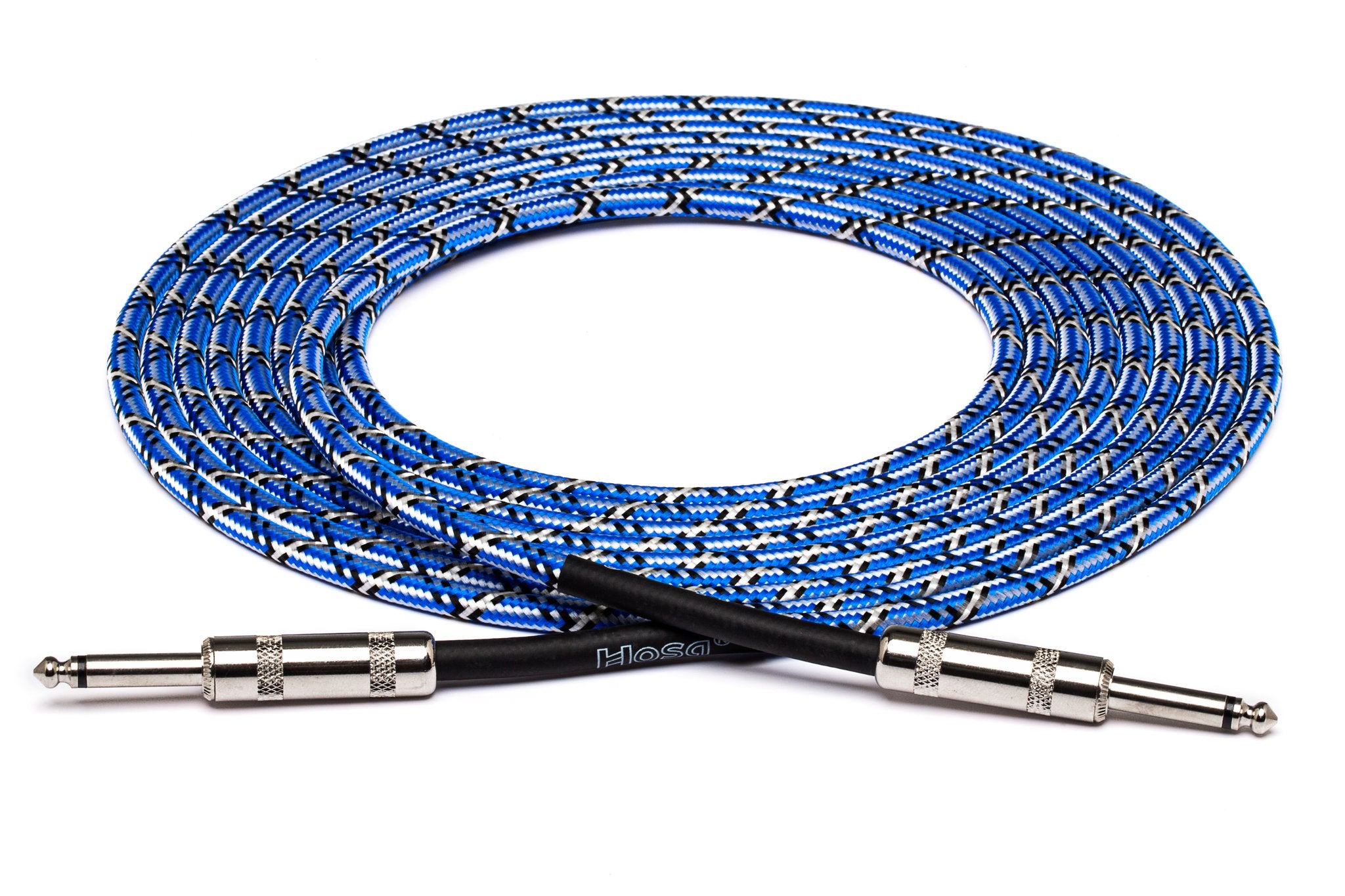 Cloth Guitar Cable, Hosa Straight to Same, 18 ft, Blue/White/Black - Full