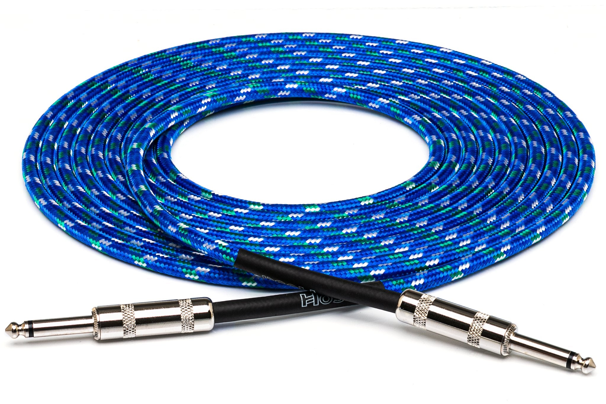 Cloth Guitar Cable, Hosa Straight to Same, 18 ft, Blue/Green/White - Full