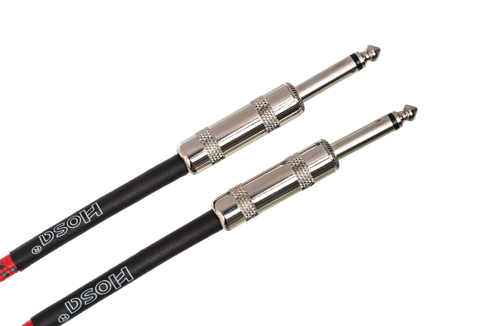 Cloth Guitar Cable, Hosa Straight to Same, 18 ft, Red/Green - Angle