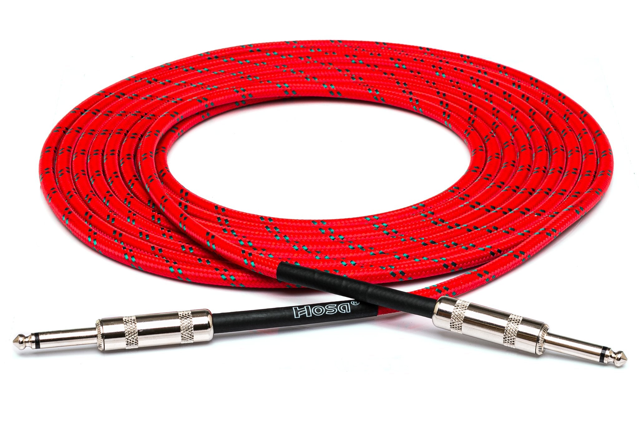 Cloth Guitar Cable, Hosa Straight to Same, 18 ft, Red/Green - Full
