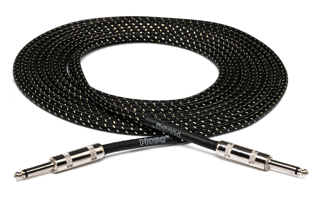Cloth Guitar Cable, Hosa Straight to Same, 18 ft, Black/Gold - Full
