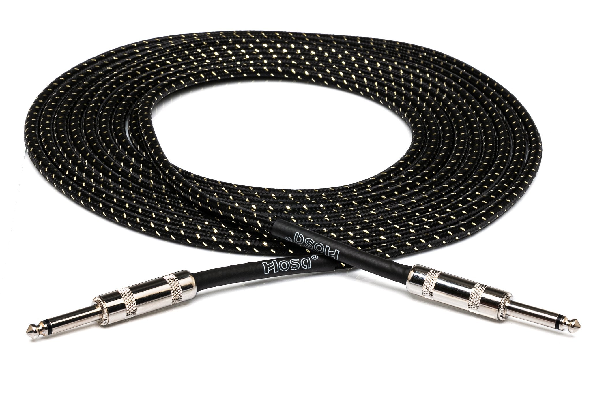 Cloth Guitar Cable, Hosa Straight to Same, 18 ft, Black/Gold - Full