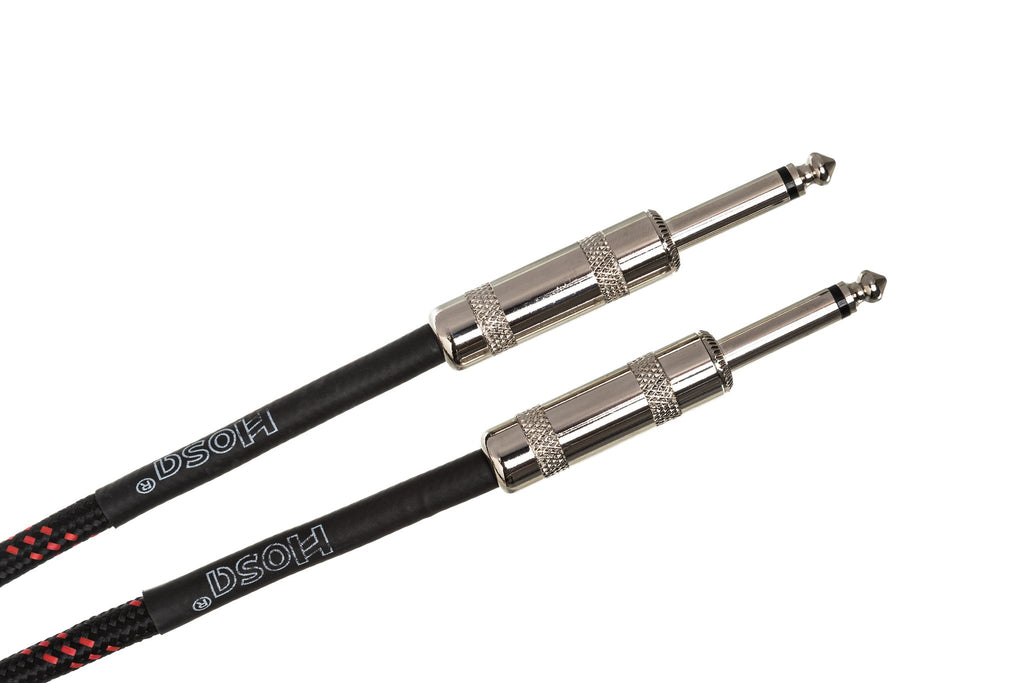 Cloth Guitar Cable, Hosa Straight to Same, 18 ft, Black/Red - Angle