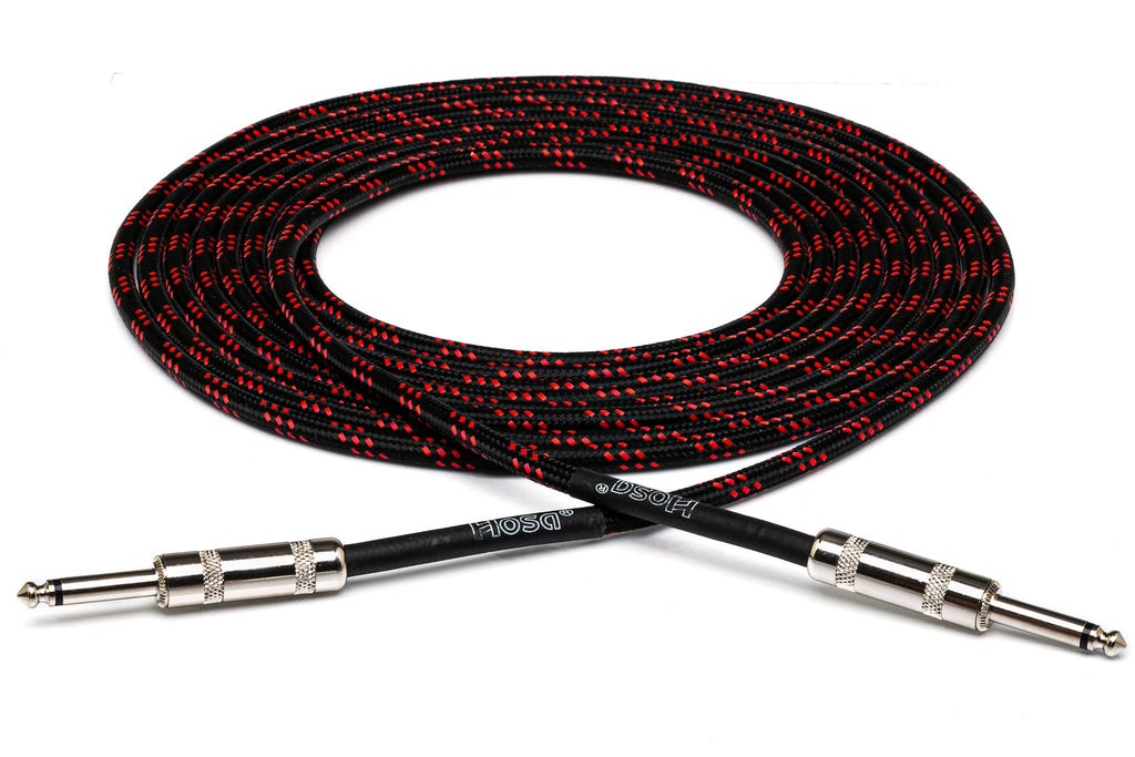 Cloth Guitar Cable, Hosa Straight to Same, 18 ft, Black/Red - Full