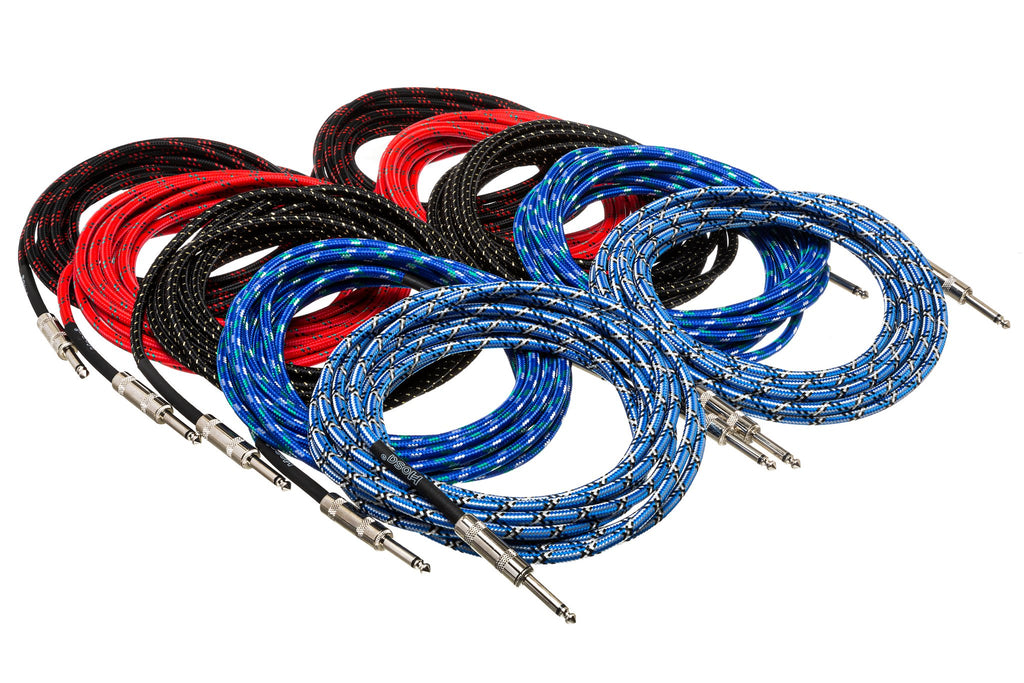 Cloth Guitar Cable, Hosa Straight to Same, 18 ft, Assorted Colors, 10 pc - Pack