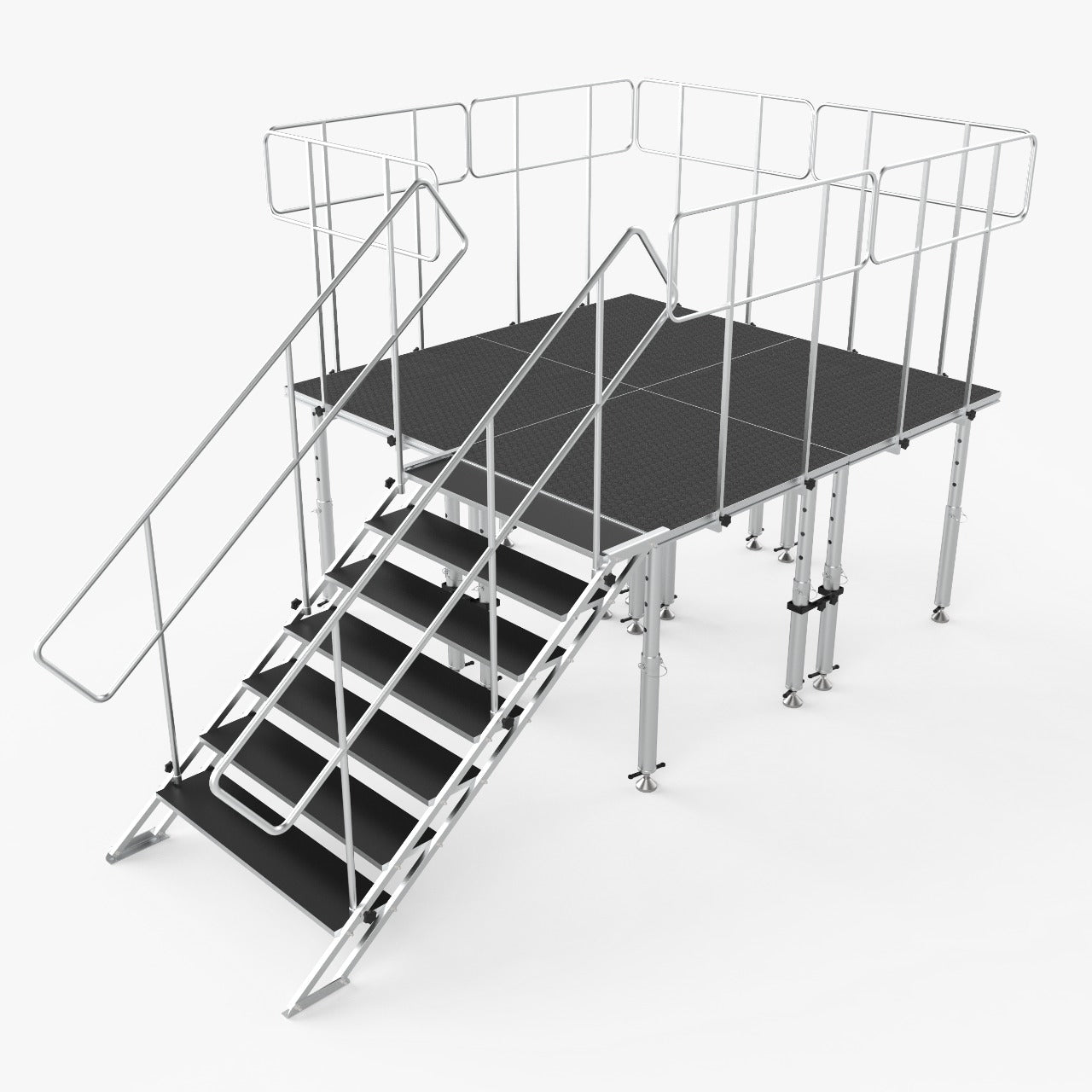 8x8 StageQ Platform Package 4x4 Decks w/ Steps Adjustable 28-48 Guard Rails and 3 Step