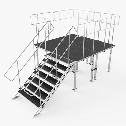 8x8 StageQ Platform Package 4x4 Decks w/ Steps Adjustable 28-48 Guard Rails and 3 Step