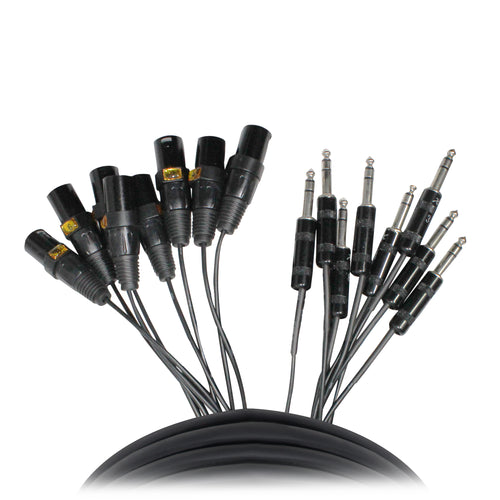 10' Ft High-Performance 8-Channel Snake Cable XLR-M TO 1/4" TRS Balanced Audio Cable