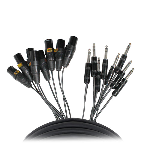 10' Ft High-Performance 8-Channel Snake Cable XLR-M TO 1/4" TRS Balanced Audio Cable