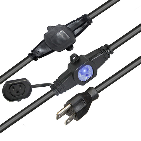 32' Ft. Male NEMA 110VAC to 6-Outet Female Edison 14/3AWG Power Extension Cable