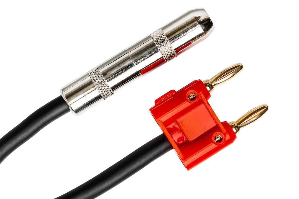 Speaker Adapter, Hosa 1/4 in TS to Dual Banana, 6 in, Red - Angle