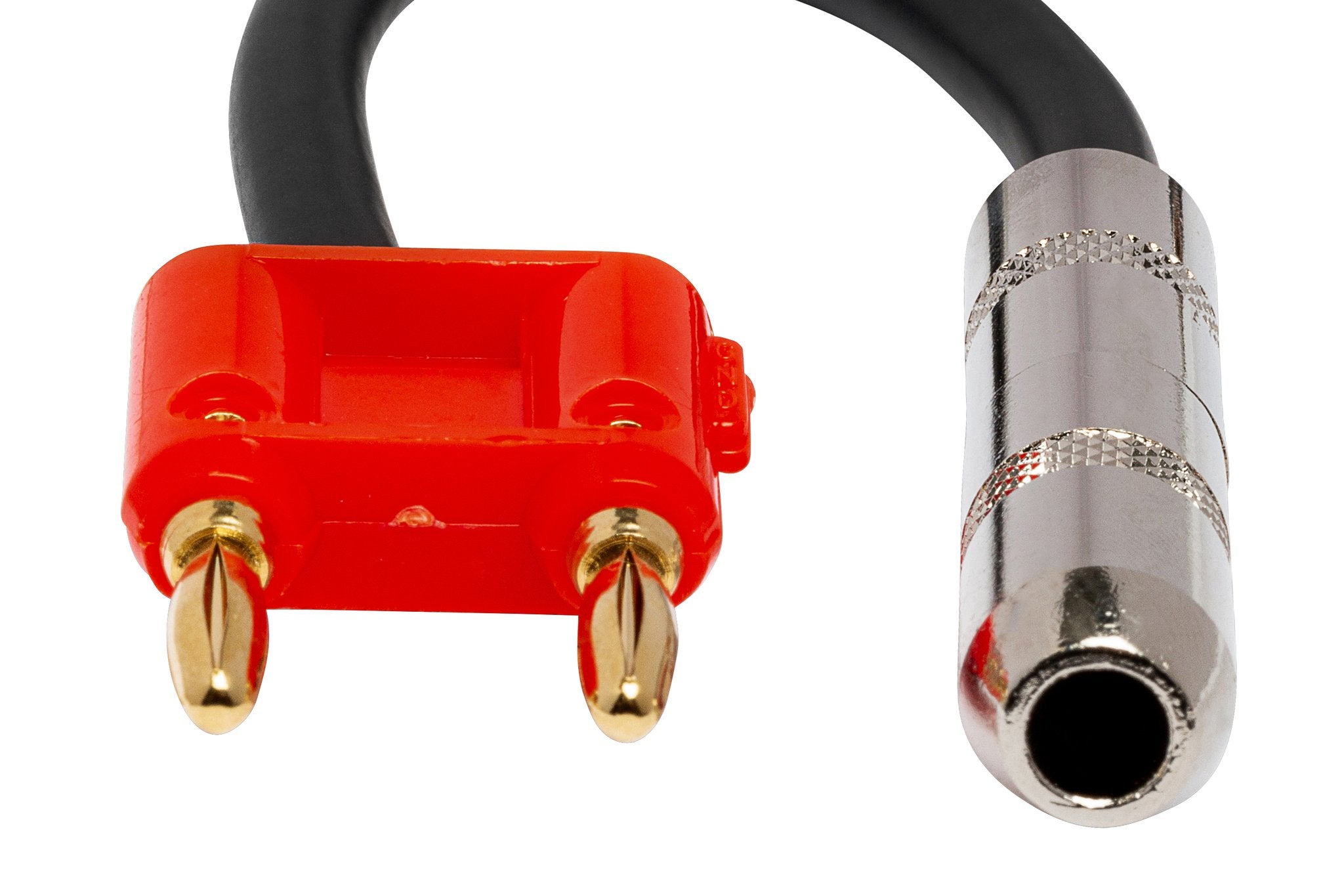 Speaker Adapter, Hosa 1/4 in TS to Dual Banana, 6 in, Red - Front