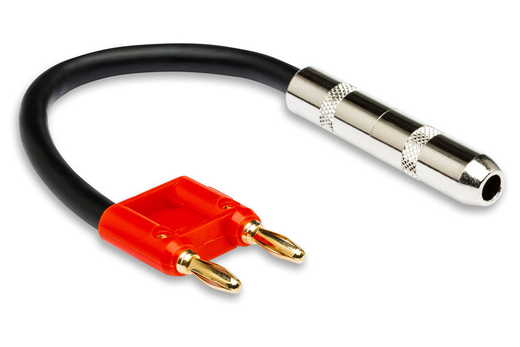 Speaker Adapter, Hosa 1/4 in TS to Dual Banana, 6 in, Red - Full