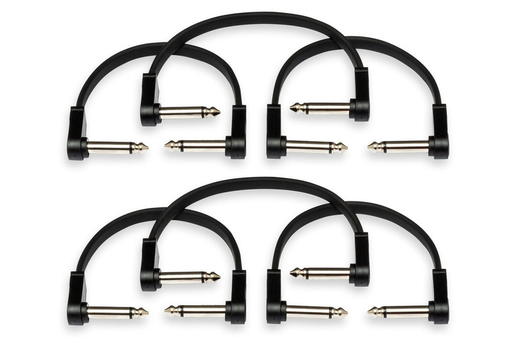 Flat Guitar Patch Cable, Molded Low-profile Right-angle to Same, 6 in, 6 pc - Pack