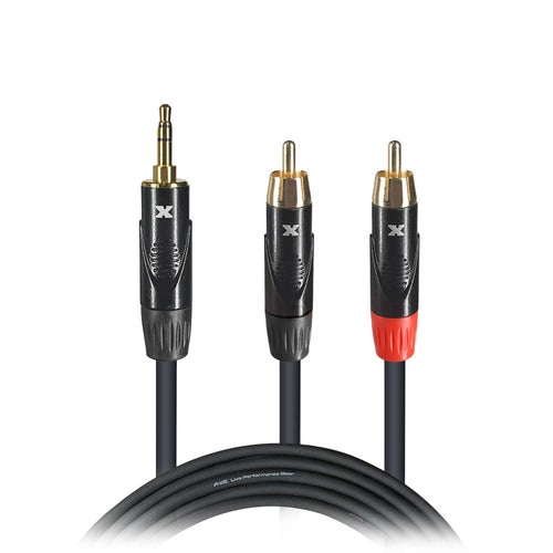 15' Ft High Performance 3.5mm 1/8” Mini TRS to Dual RCA-M Unbalanced Y-Cable