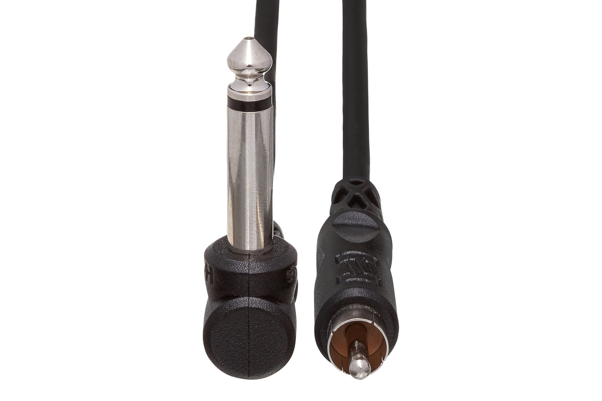 Unbalanced Interconnect, Right-angle 1/4 in TS to RCA, 3 ft - Front
