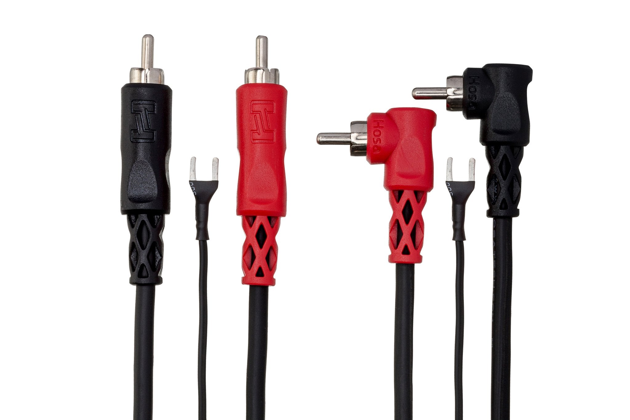 Stereo Interconnect, Dual RCA to Dual Right-angle RCA with Ground Wire - Connector