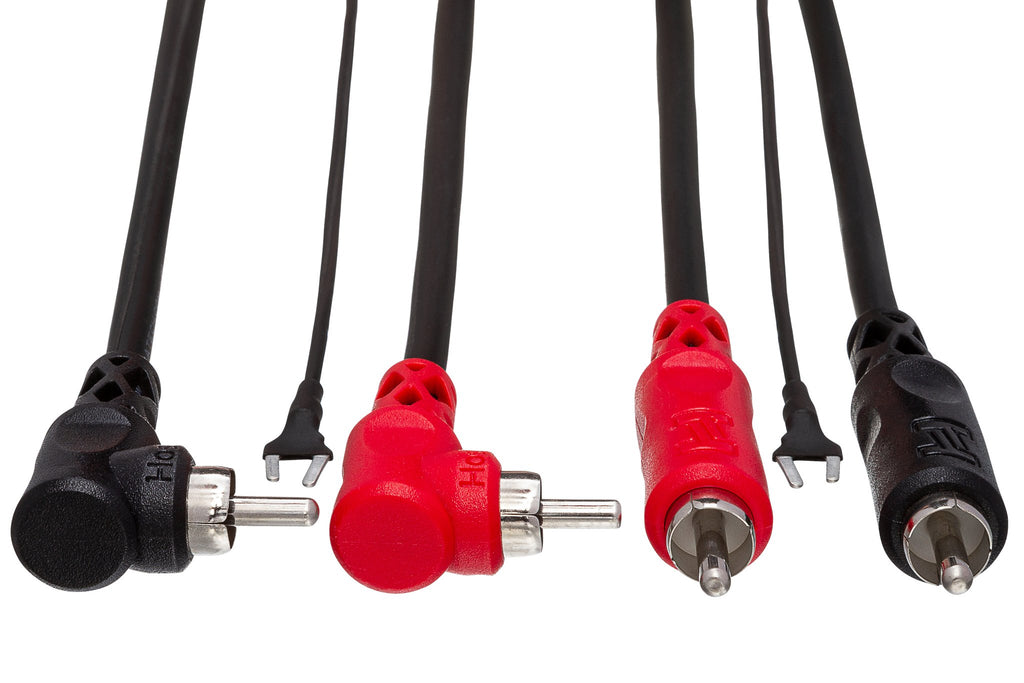 Stereo Interconnect, Dual RCA to Dual Right-angle RCA with Ground Wire - Front