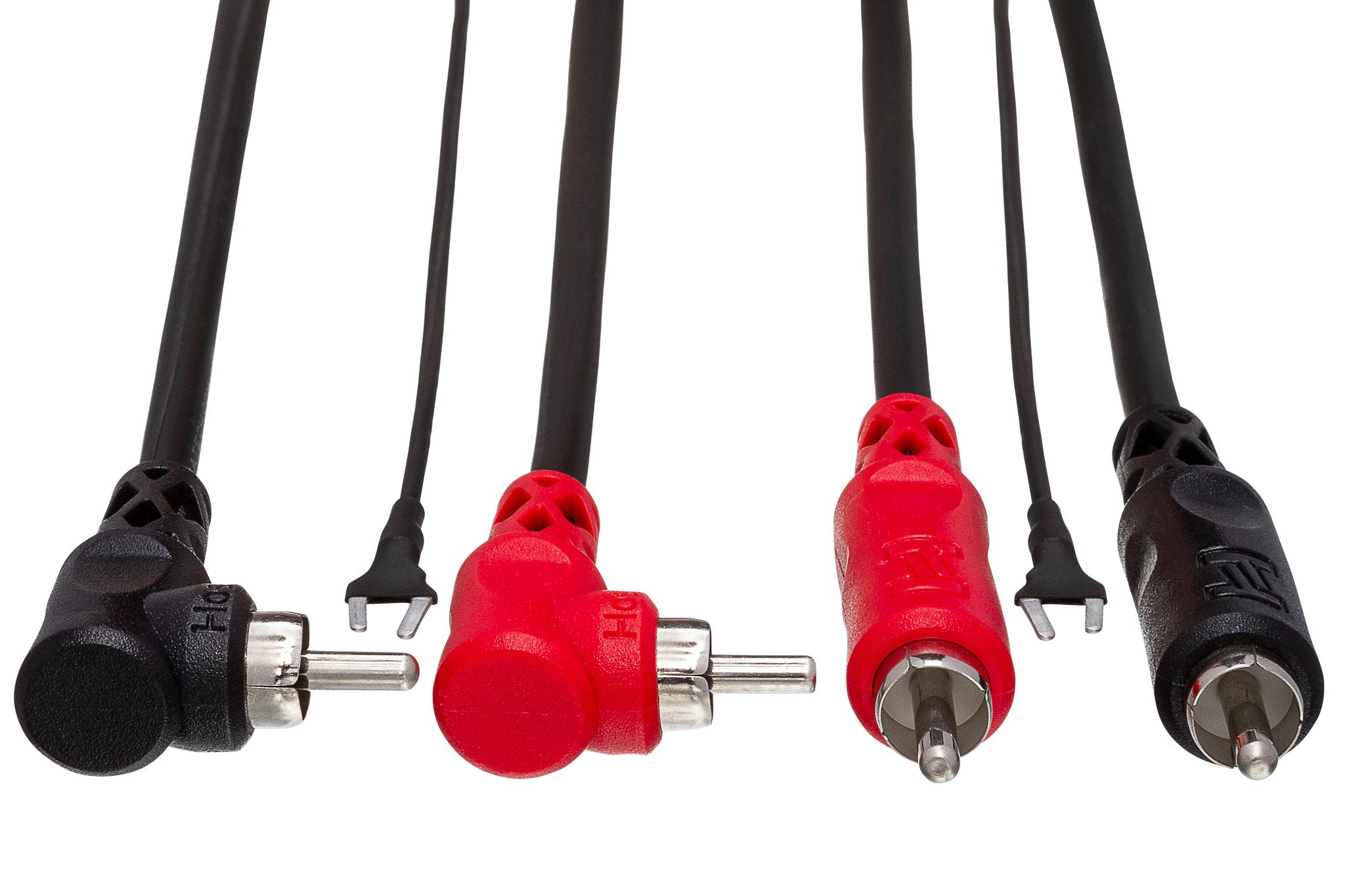 Stereo Interconnect, Dual RCA to Dual Right-angle RCA with Ground Wire - Front