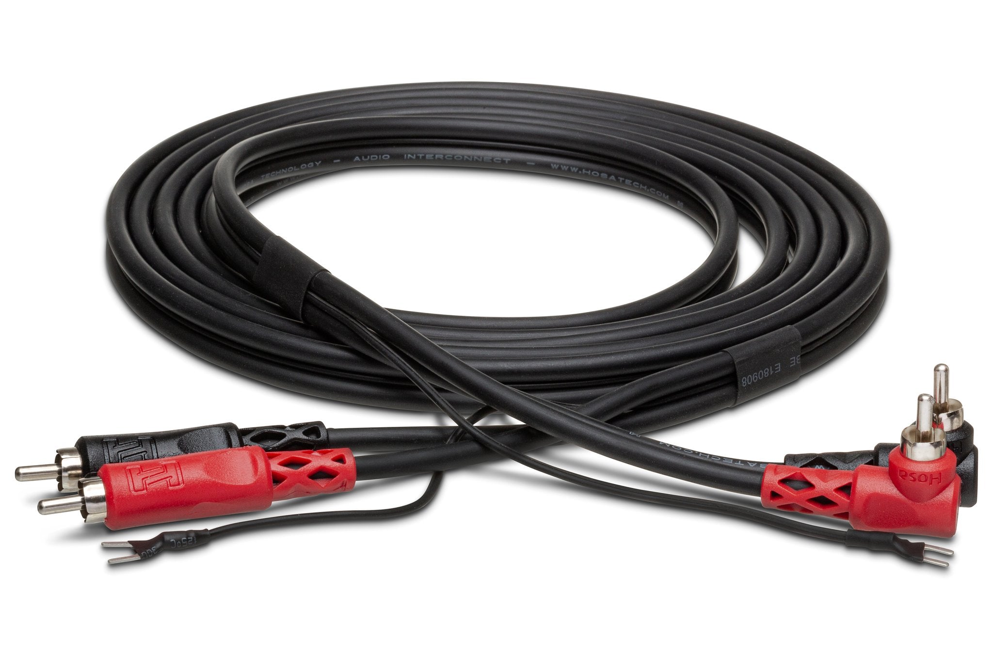 Stereo Interconnect, Dual RCA to Dual Right-angle RCA with Ground Wire - Full