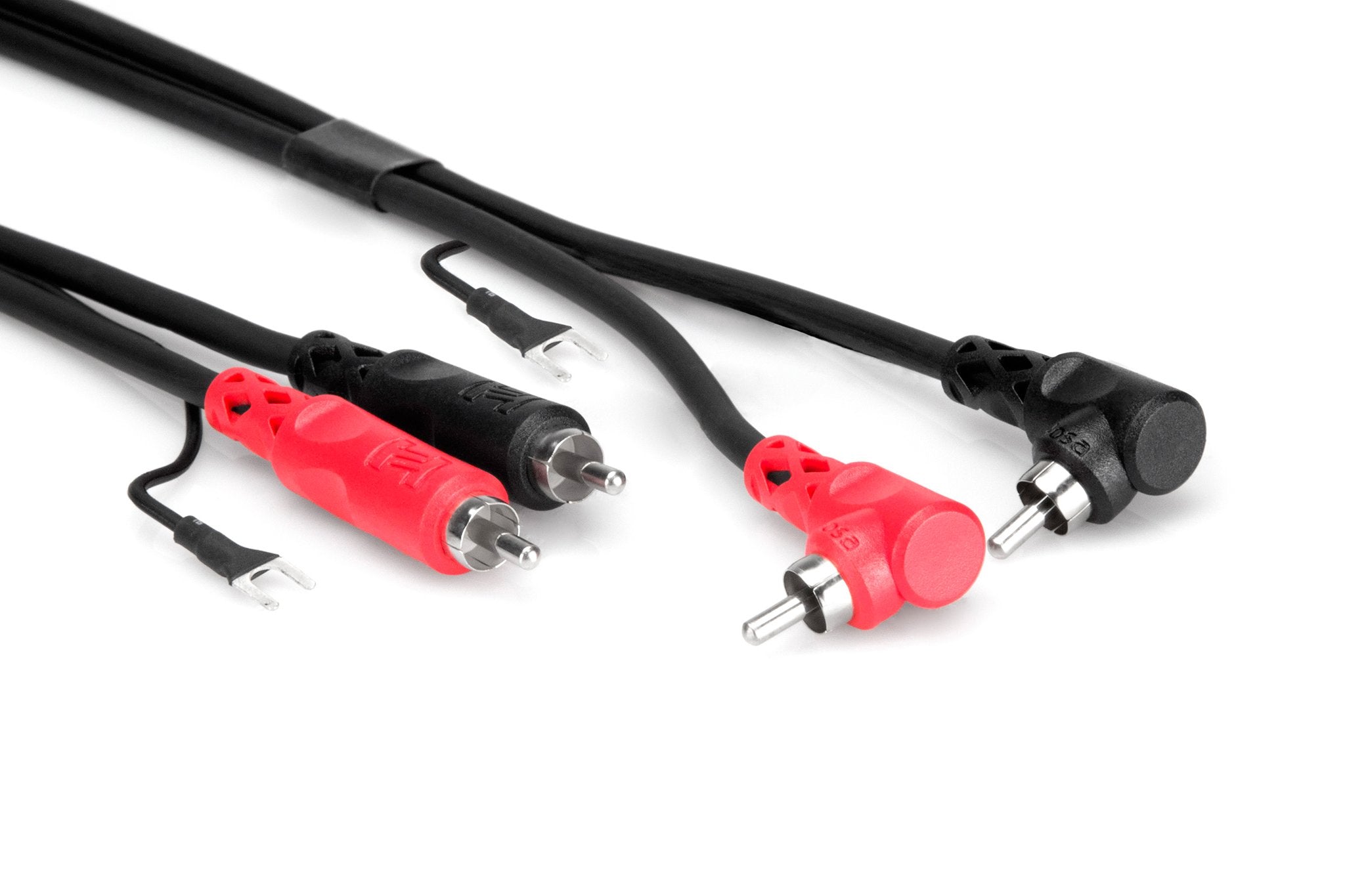 Stereo Interconnect, Dual RCA to Dual Right-angle RCA with Ground Wire - RGB 2400
