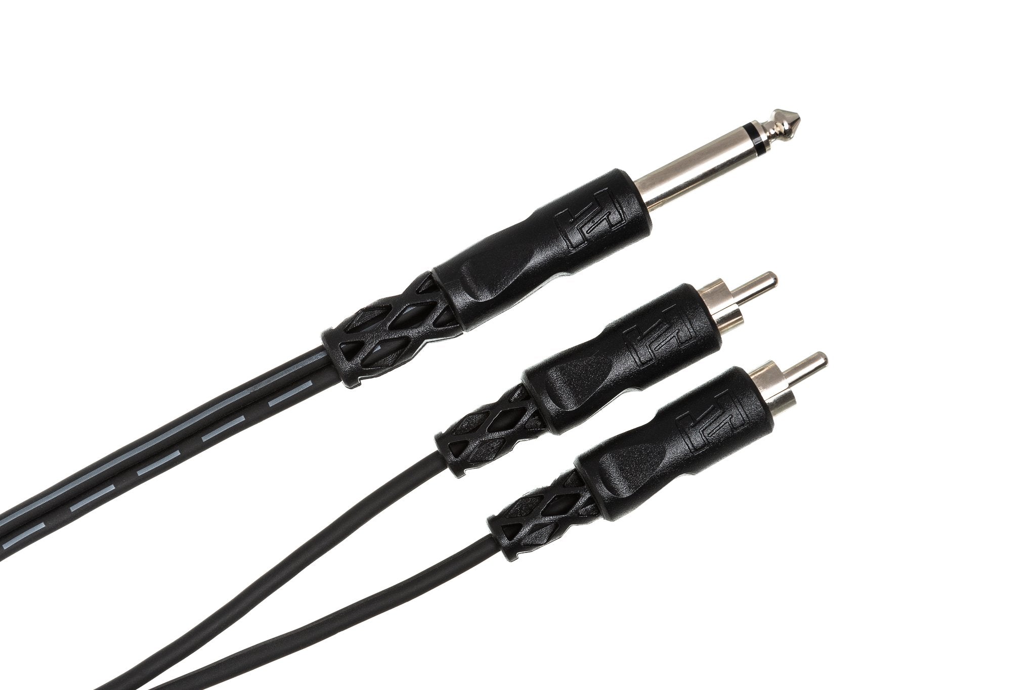 Y Cable, 1/4 in TS to Dual RCA - Angle