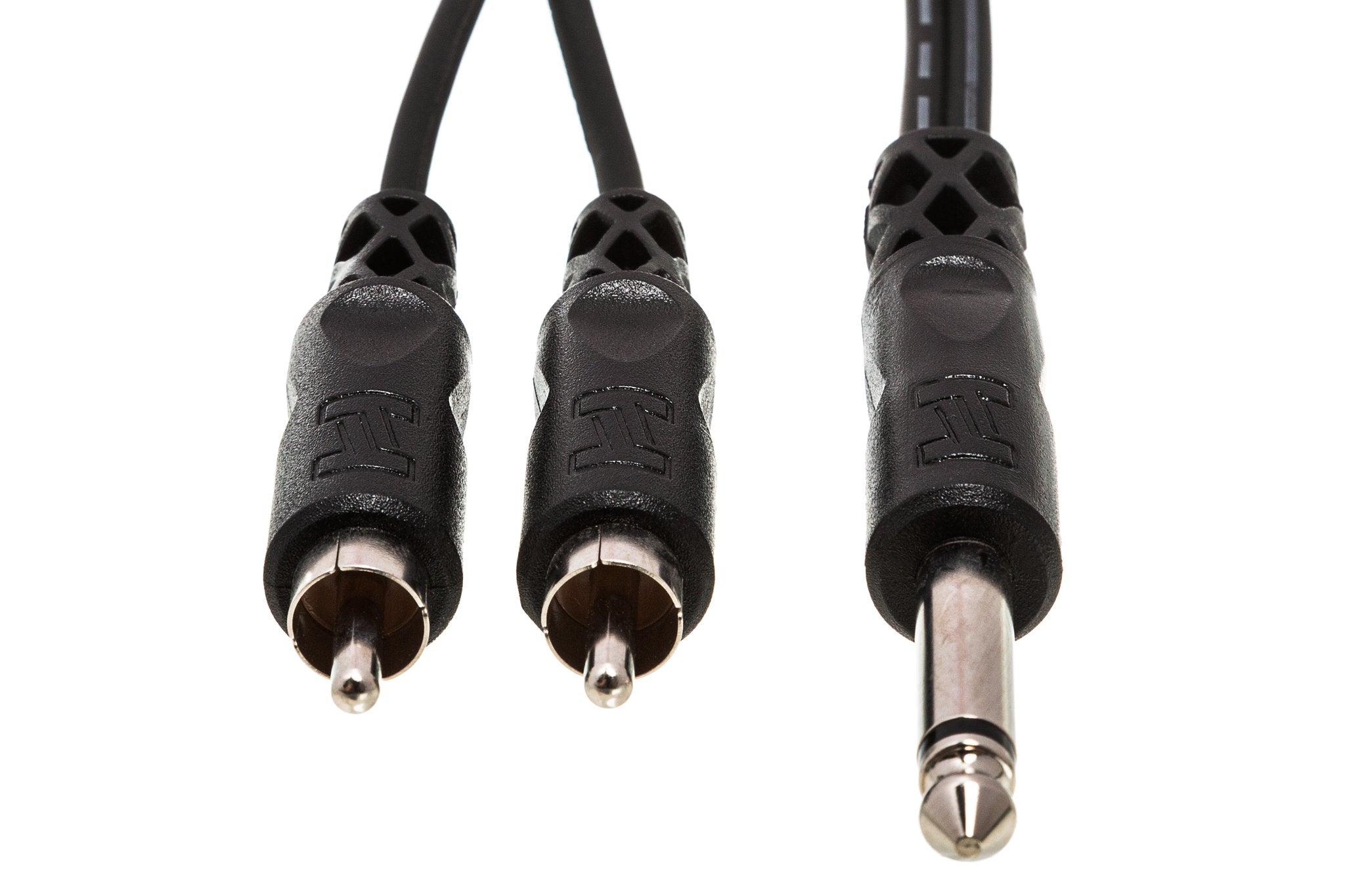 Y Cable, 1/4 in TS to Dual RCA - Front