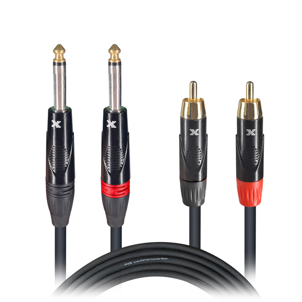 5' Ft. High Performance 1/4” Male TS to Dual RCA Male Unbalanced Audio Cable