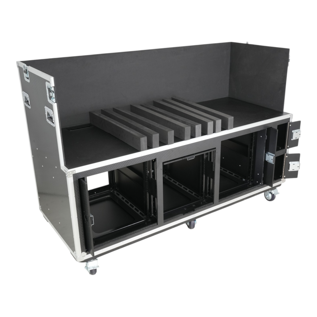 Large Mixing Console Case 3x side by side 2x 12U & 10U Shock Mount Slam Rack