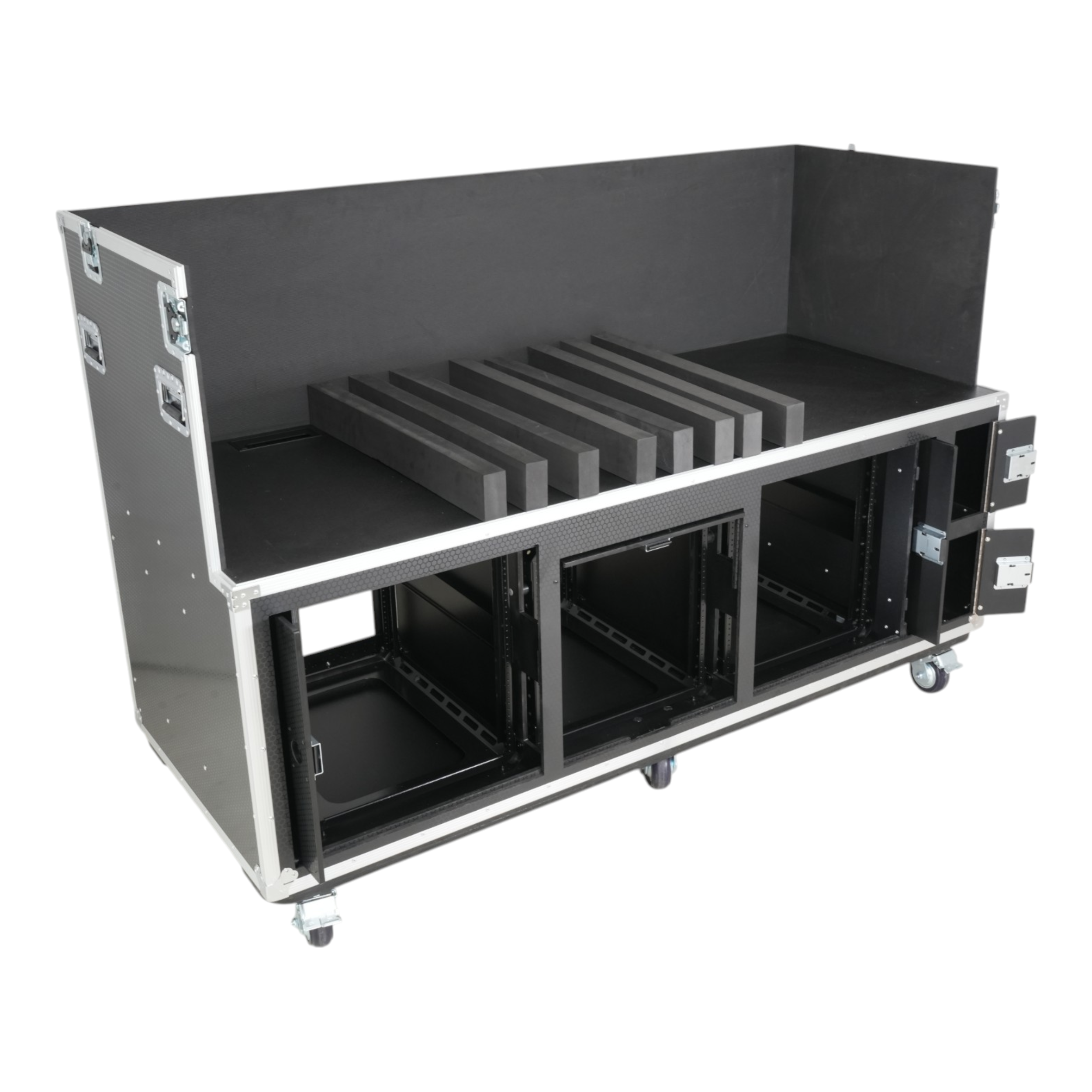 Large Mixing Console Case 3x side by side 2x 12U & 10U Shock Mount Slam Rack