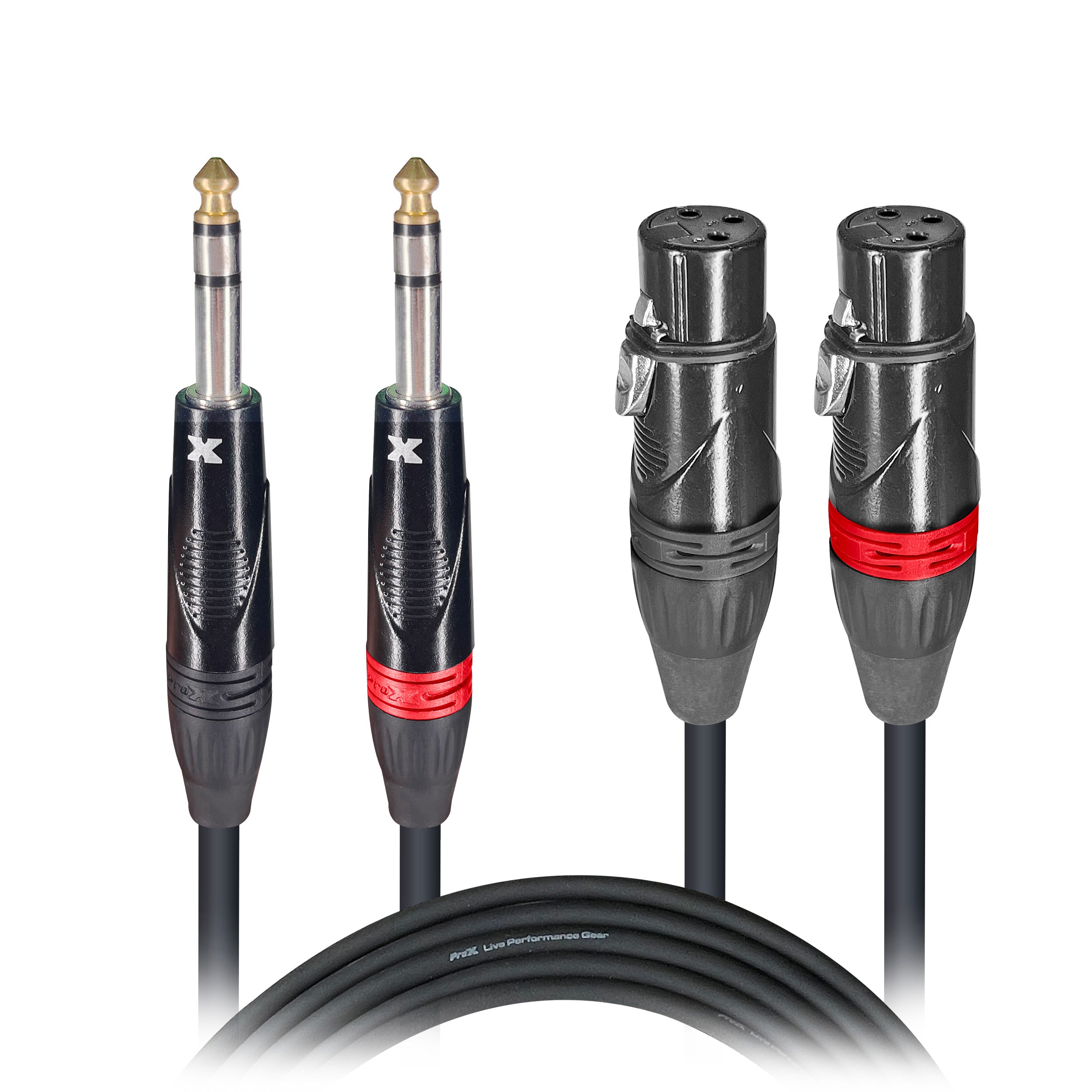 10 Ft. Balanced Dual 1/4" TRS-M to Dual XLR3-F High Performance Audio Cable