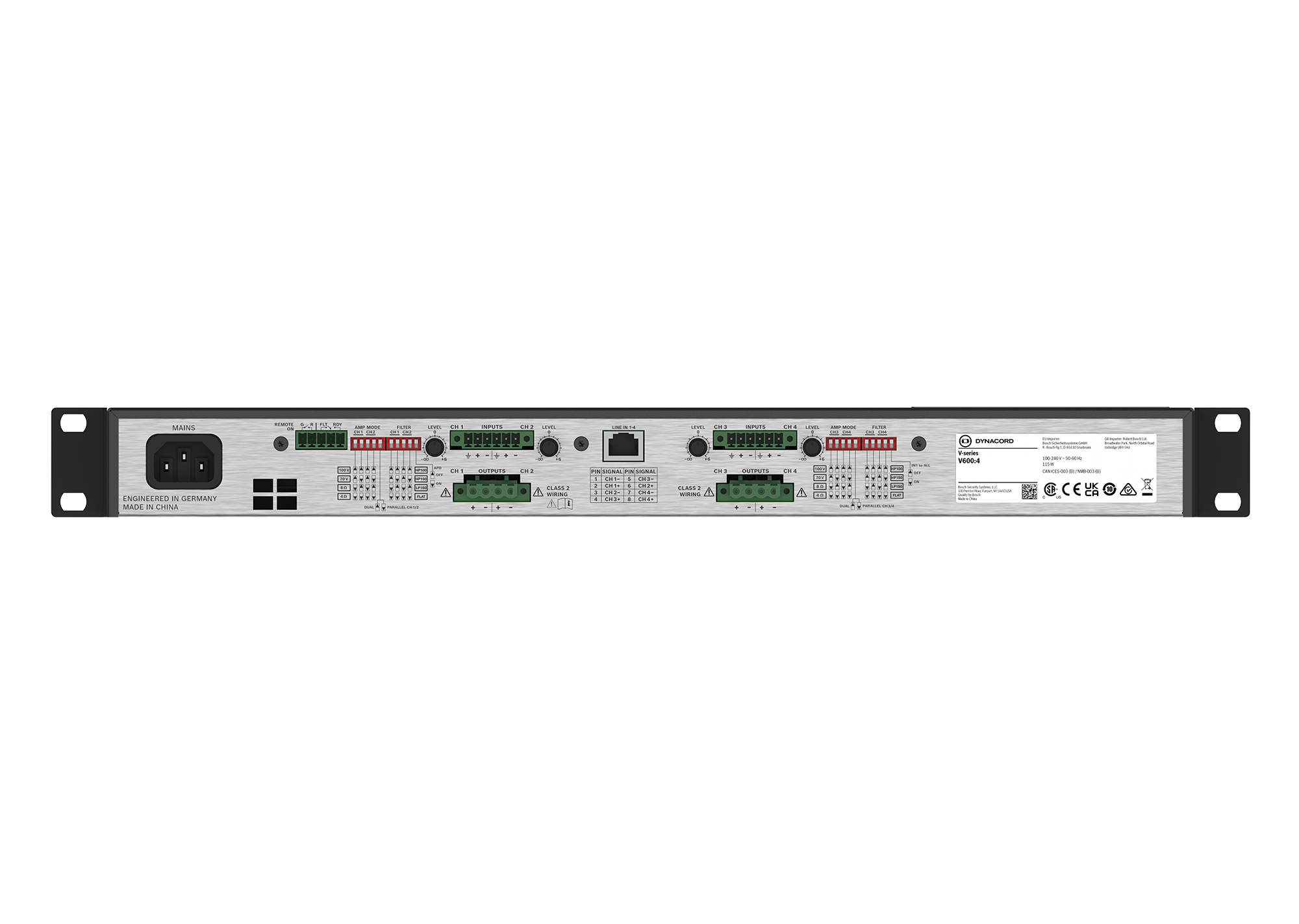 Dynacord V600:4-US – Multi-channel power amplifier for commercial installations