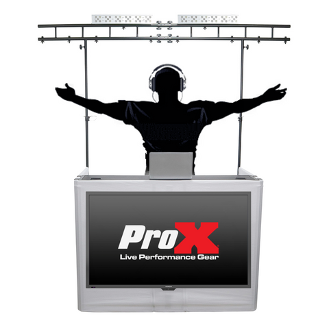 MESA MEDIA & MESA TRUSS PACKAGE Full DJ Workstation Includes Truss TV Bracket Mount White & Black Scrims and Carry Bag