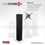 Flex Totem TV - 3ft to 6ft Height Adjustable Totem Stand Incl. TV Mount, Foldable Base Plate and Speaker Stud