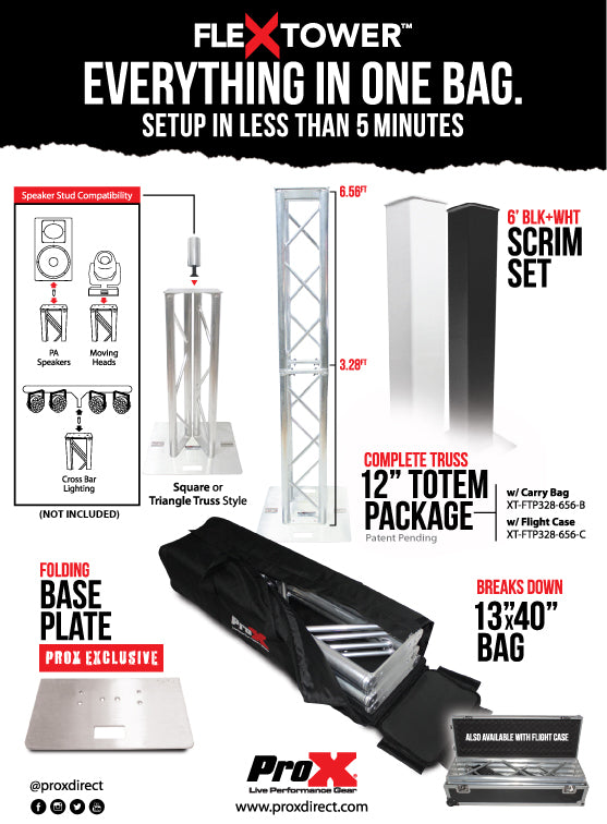 Flex Tower Totem Package - Adjustable 6.56ft or 3.28ft With Soft Carrying Bag