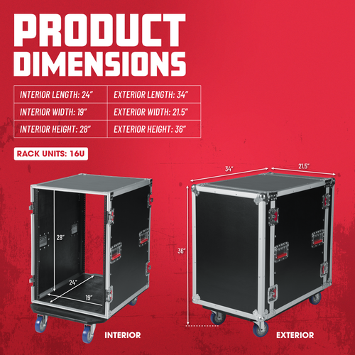 16U, 24" Deep Audio Road Rack Case w/ Casters
