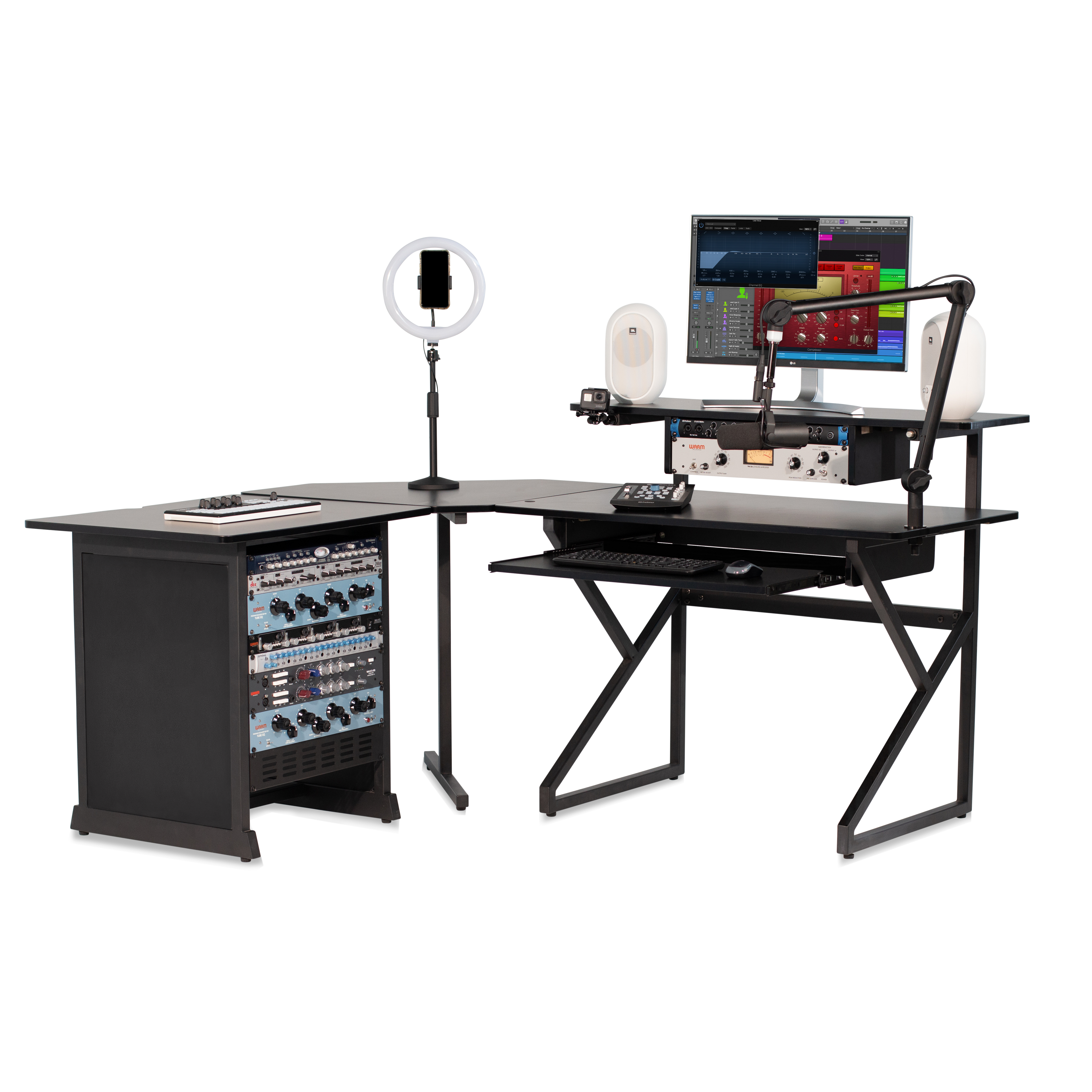 Desk Set w/ Main Desk, Corner, Rack - BLK