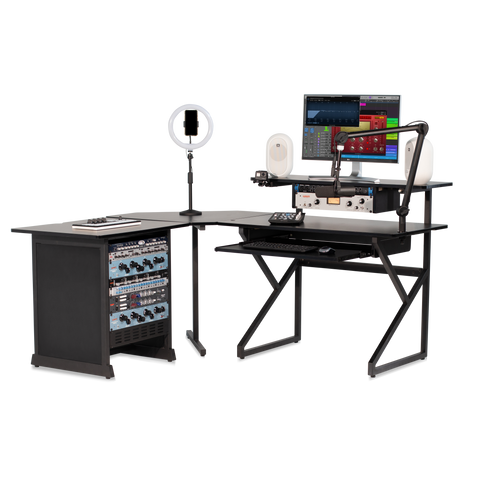 Desk Set w/ Main Desk, Corner, Rack - BLK