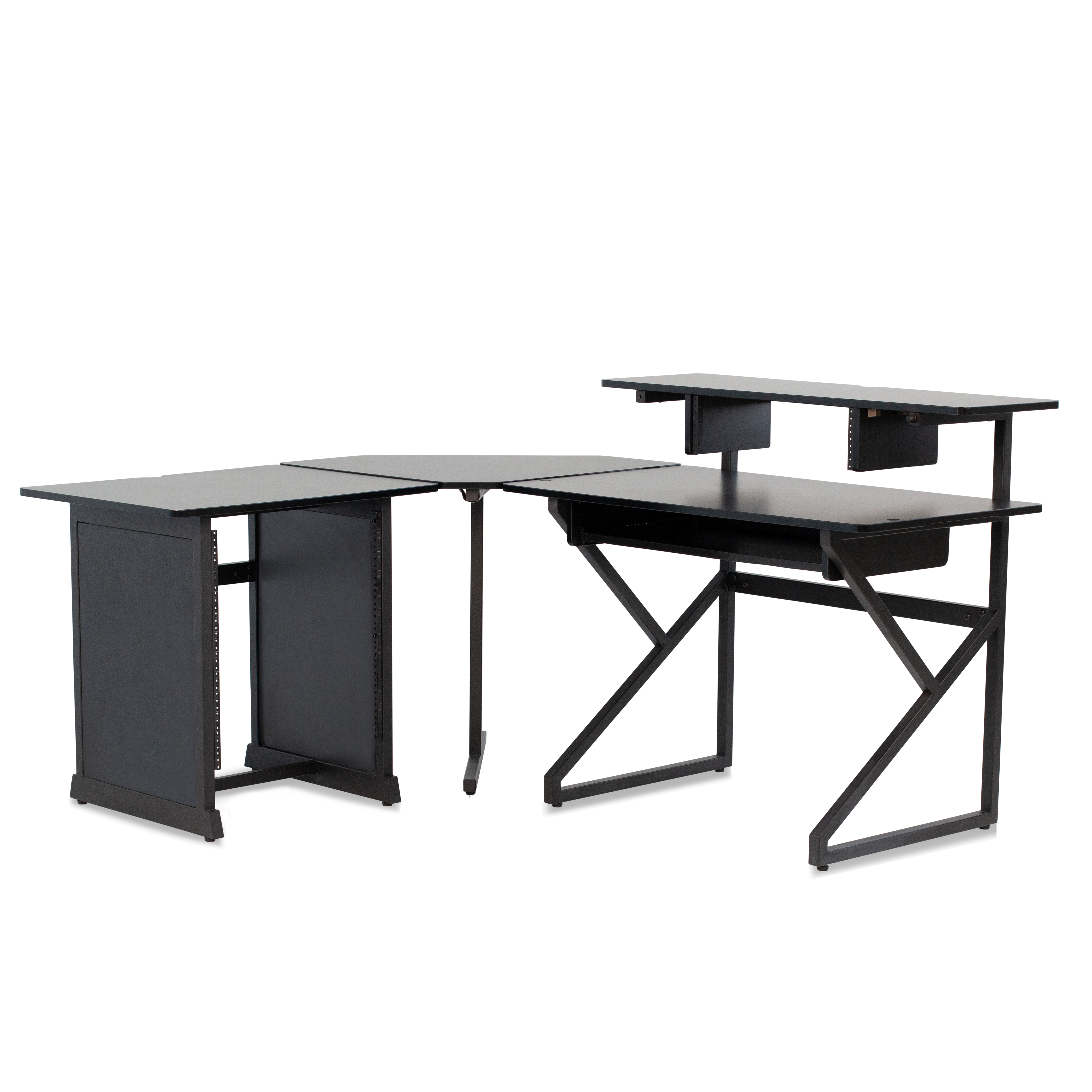 Desk Set w/ Main Desk, Corner, Rack - BLK