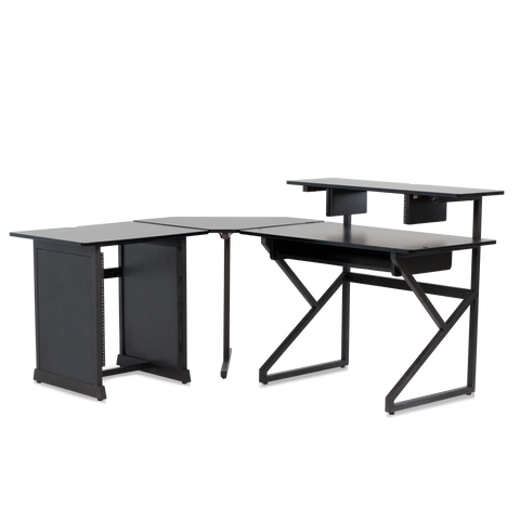 Desk Set w/ Main Desk, Corner, Rack - BLK