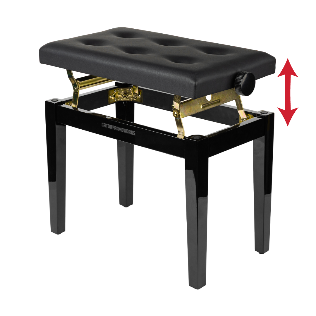 Gator Deluxe Height Adjustable Piano Bench, Black