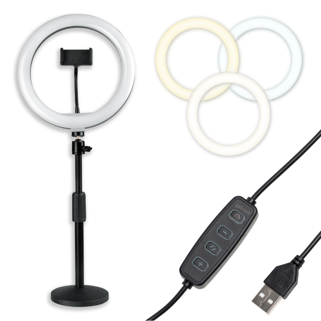 Ring Light Round Base Desktop Stand W/ Phone Clamp