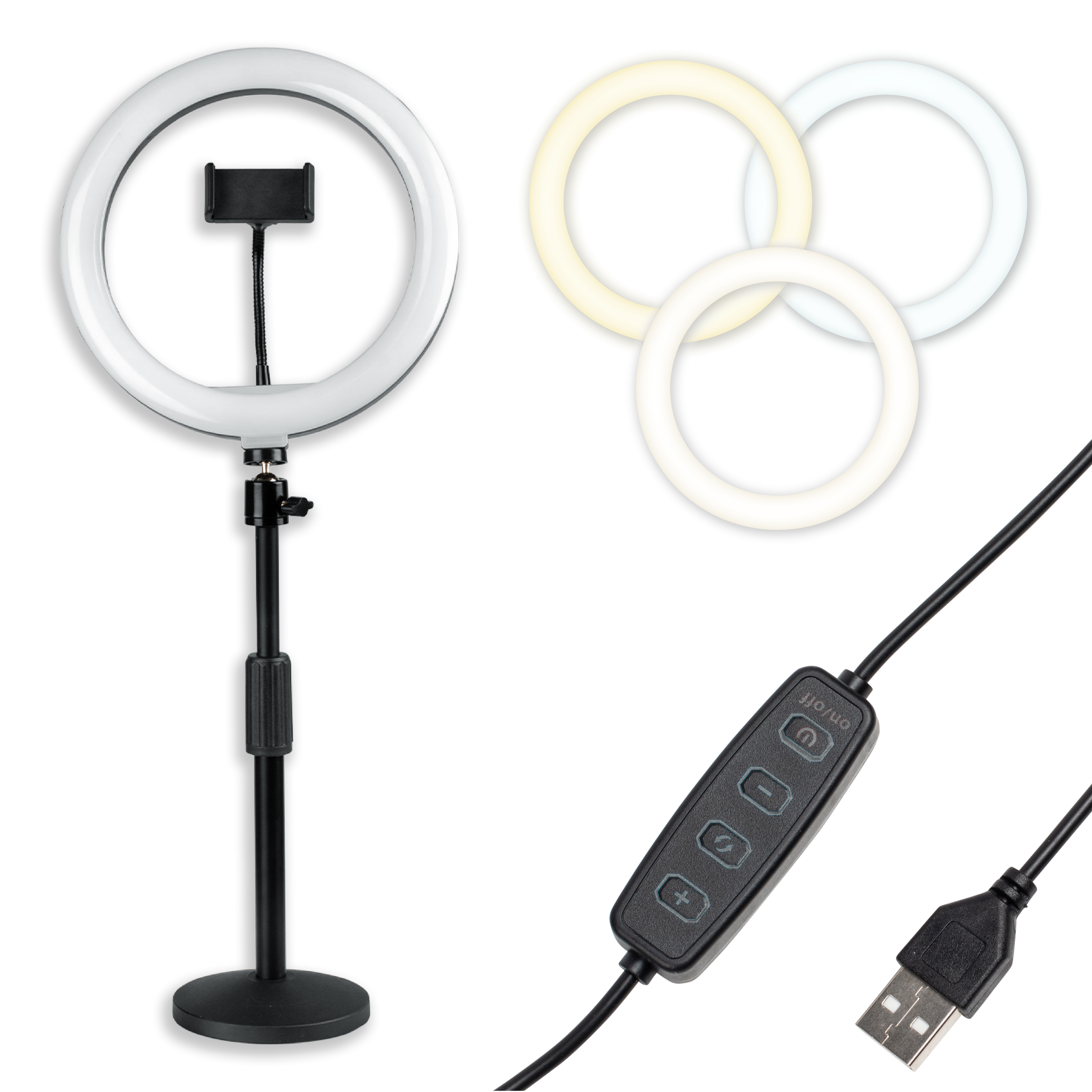 Ring Light Round Base Desktop Stand W/ Phone Clamp